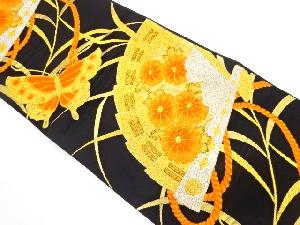 アンティーク　桧扇に菊・蝶模様織り出し袋帯（着用可）